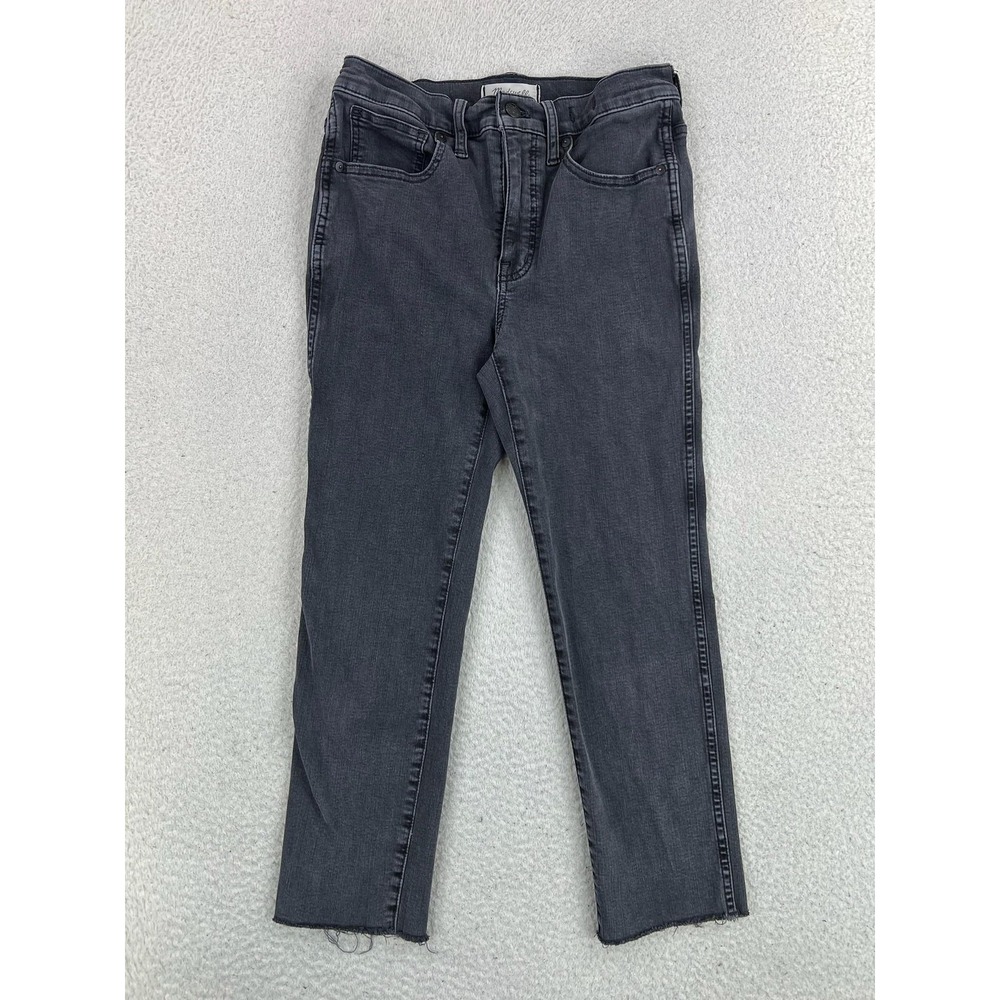 Madewell Stovepipe Crop Jeans Womens 27 Petite Charcoal Wash High Rise Raw Hem